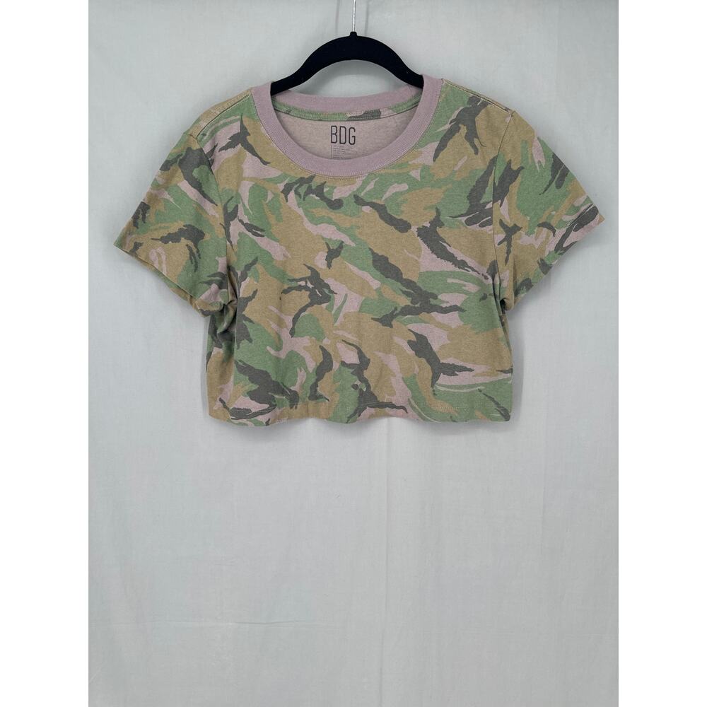BDG Urban Outfitters Top Womens Small Green Camo Crop Tee Short Sleeve